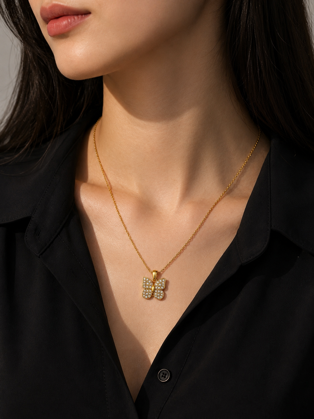 Butterfly Sparkle Gold Pendant Necklace