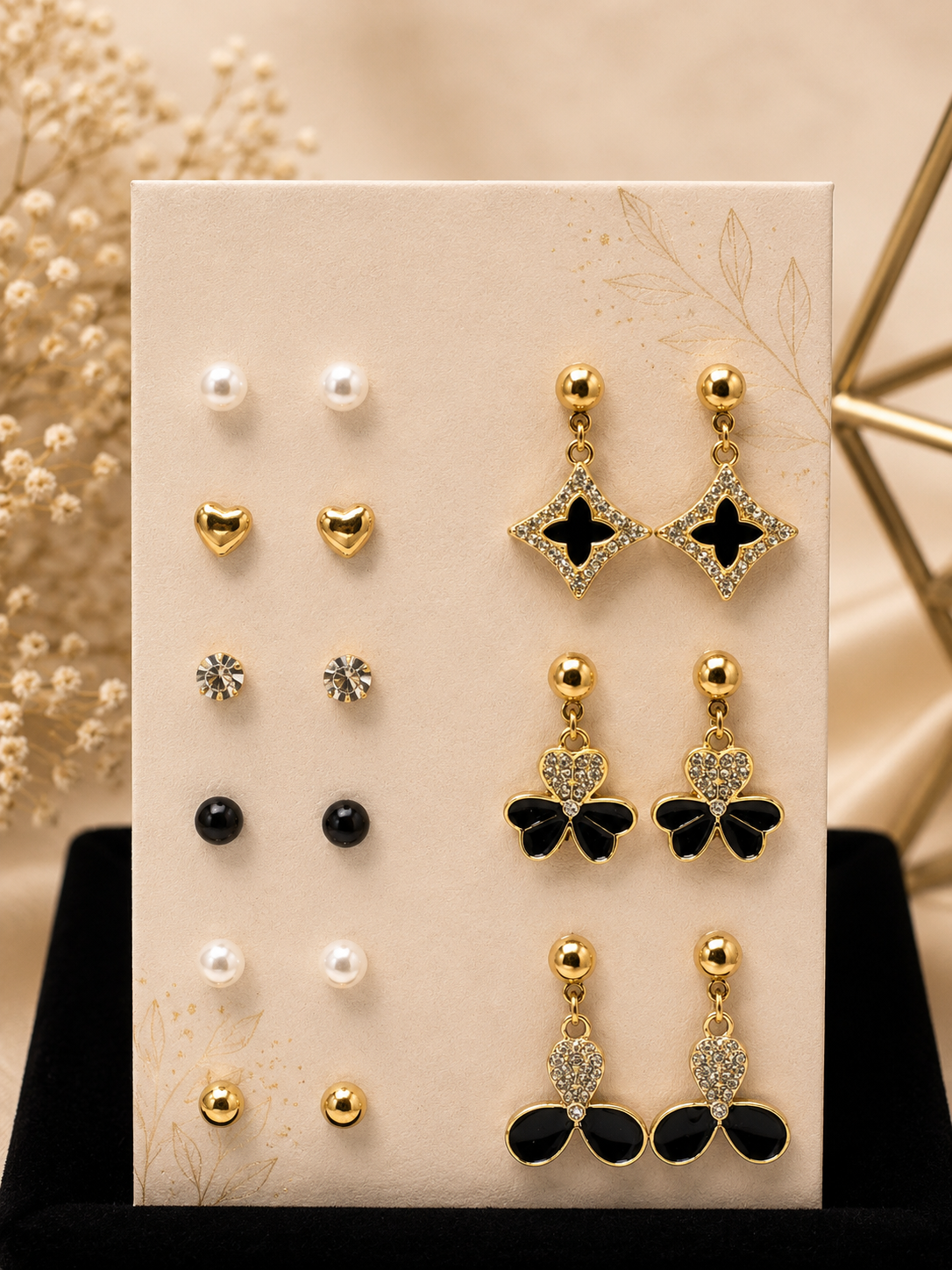 9-Pair Gold Earrings Collection Set