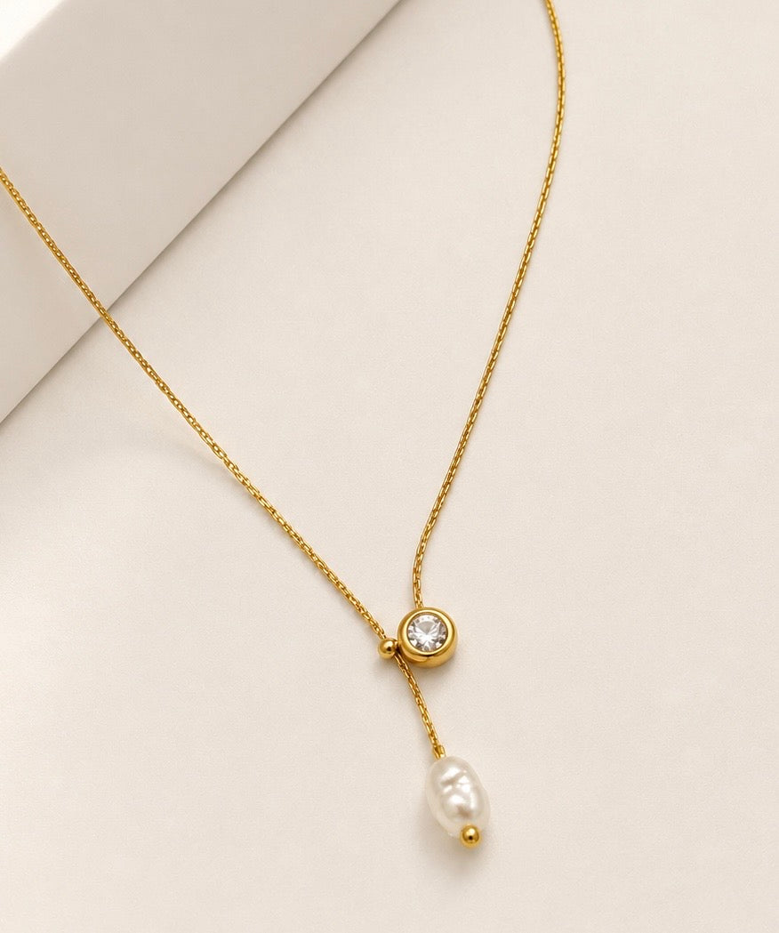 Minimal Pearl Drop Gold Necklace