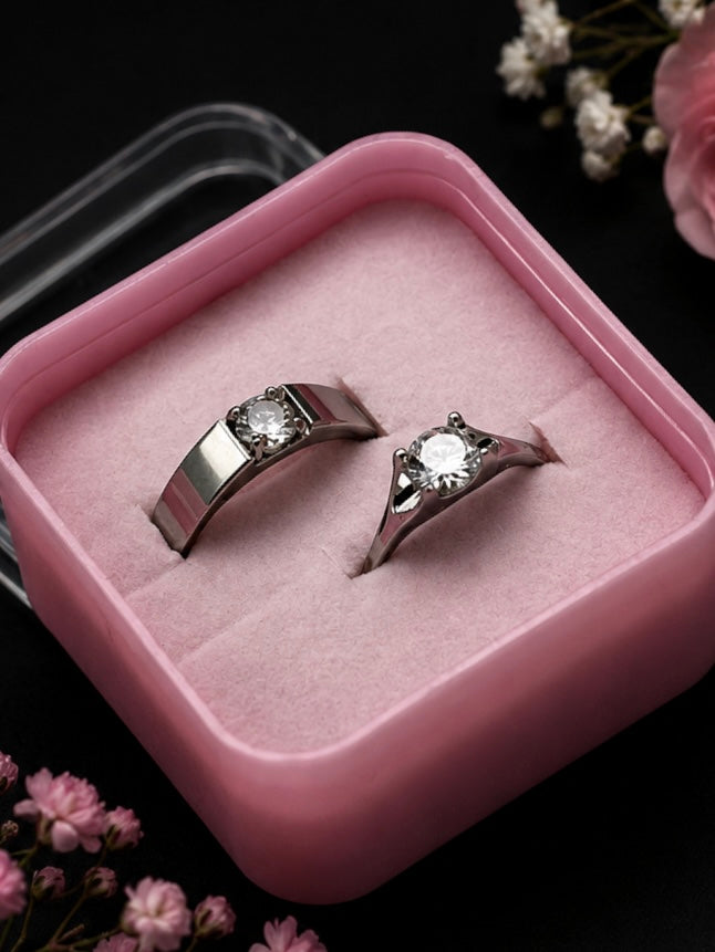 His & Her Sliver Adjustable Ring Set