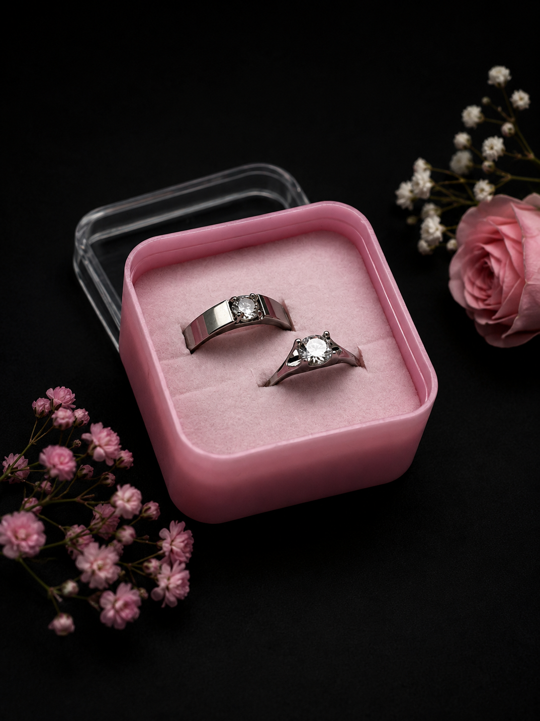 His & Her Sliver Adjustable Ring Set