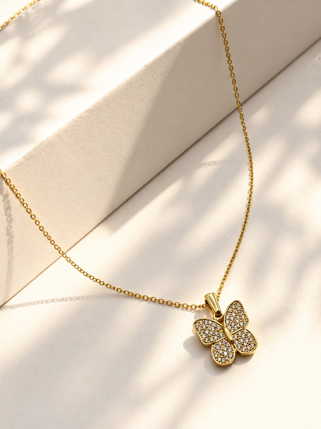 Butterfly Sparkle Gold Pendant Necklace