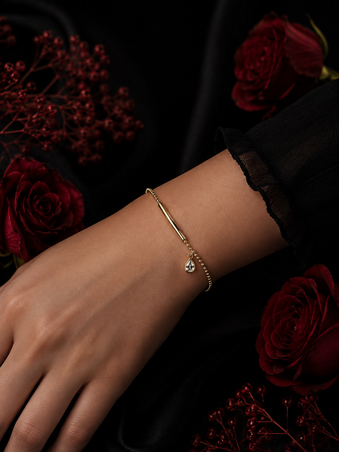Golden Crystal Drop Bar Bracelet