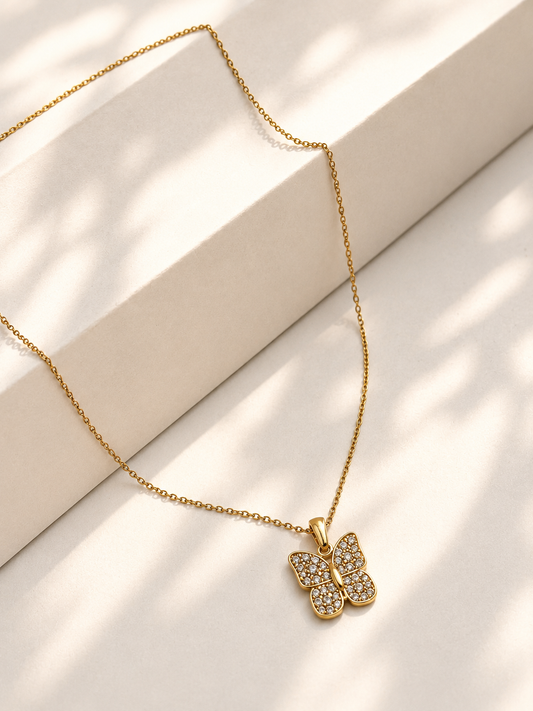 Butterfly Sparkle Gold Pendant Necklace