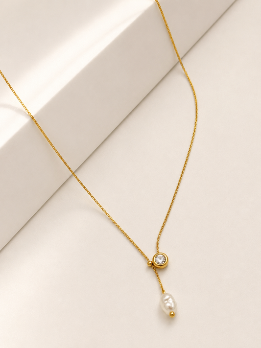 Minimal Pearl Drop Gold Necklace