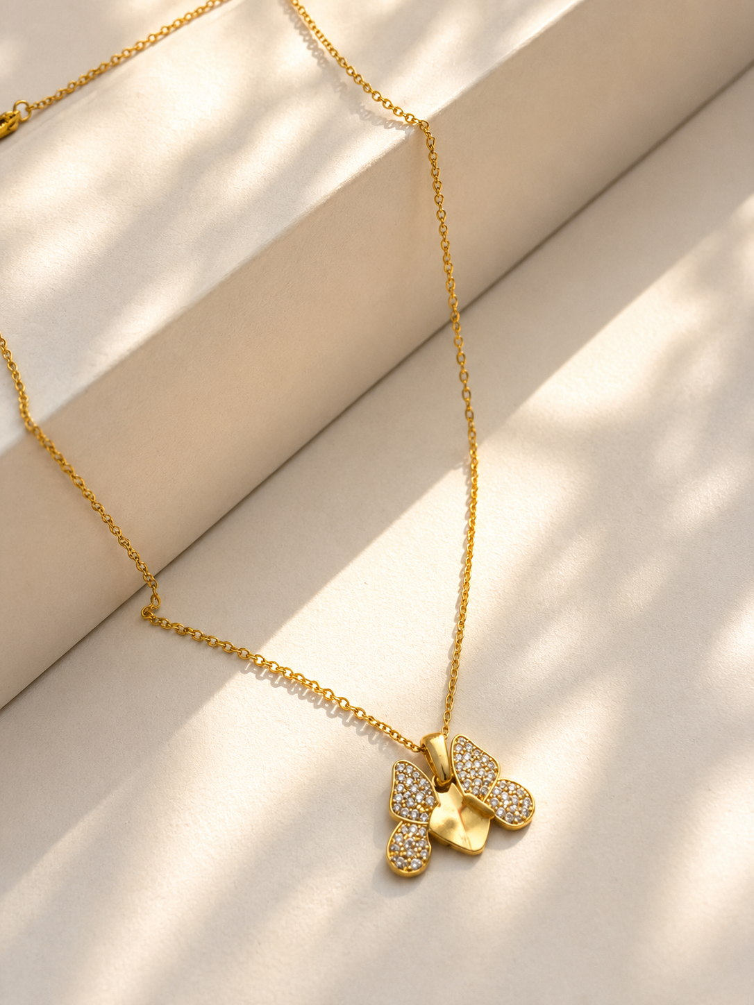 Butterfly Sparkle Gold Pendant Necklace
