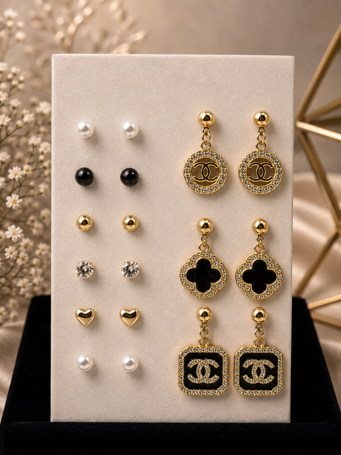 9-Pair Gold Earrings Collection Set