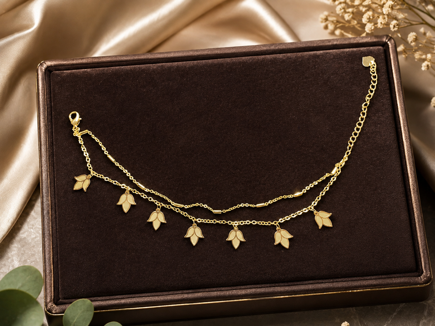 Dual Chain Leaf Drop Anklet