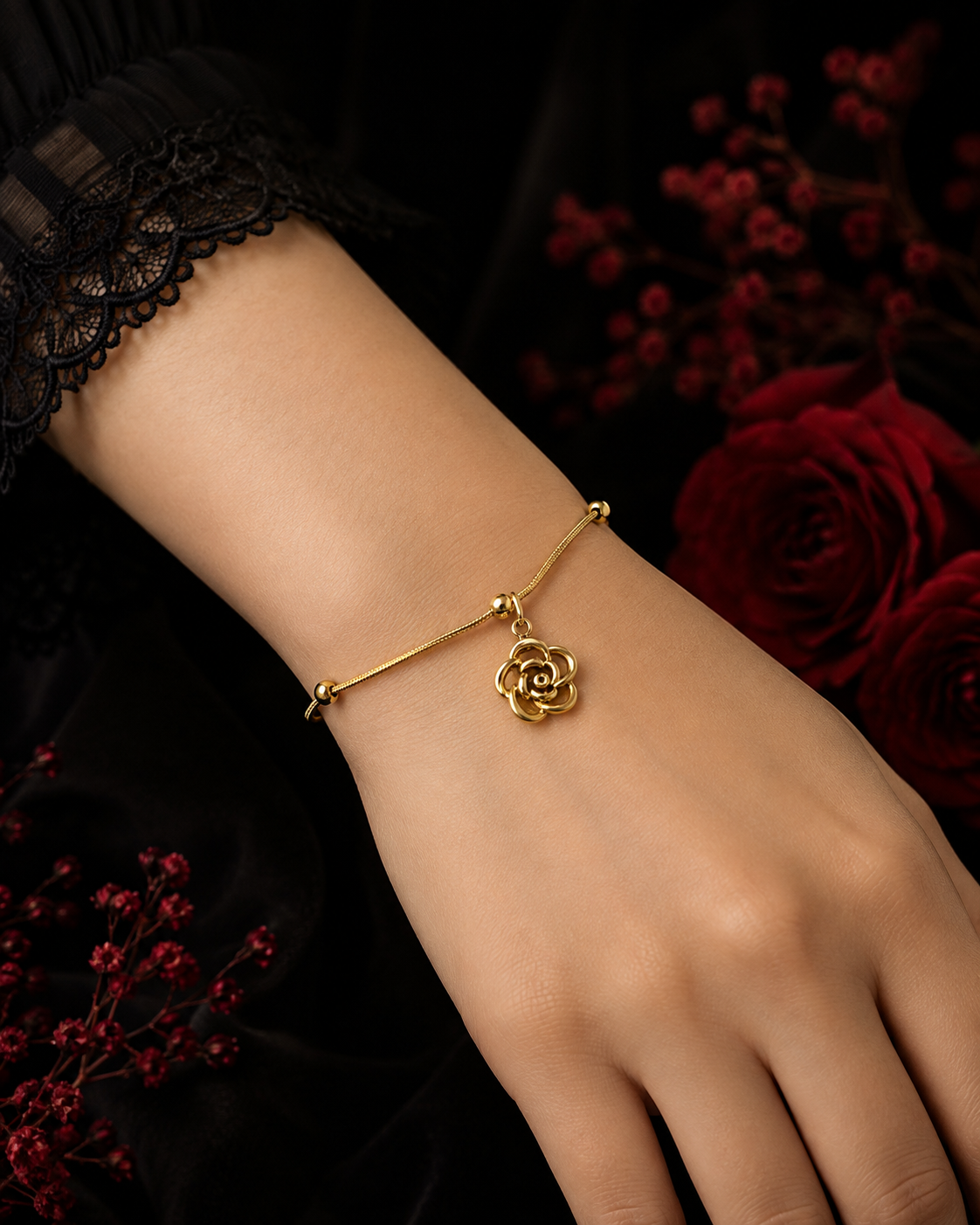 Golden Rose Charm Bracelet